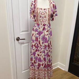 In Loom Floral Maxi Dress Bohemian Hippie Cottagecore Granola Twee Sz M New